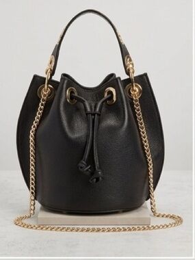 House of Harlow 1960 Black Leather Bucket Bag with Gold Hardware